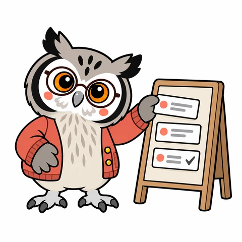 情報をボードに整理するフクロウのイラスト